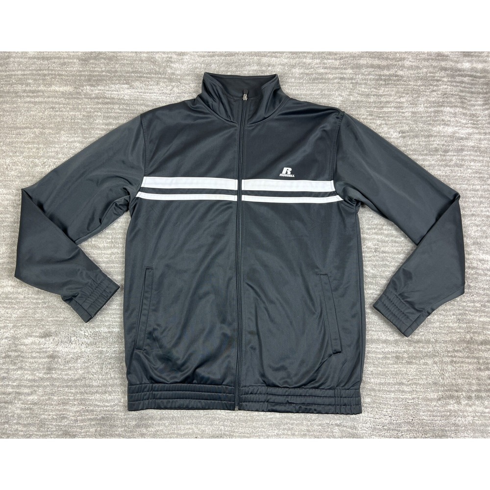 Russell Athletic Track Jacket Mens Small Black White Stripe Full Zip Mock‎ Neck